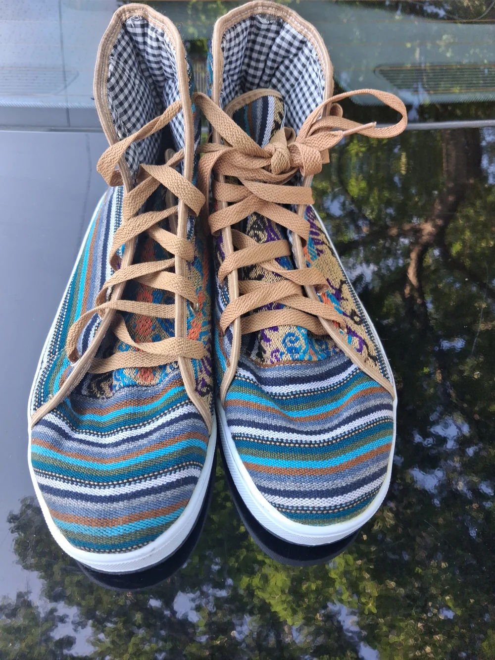 Source Unknown Turquoise Blue Striped High-Top Sneakers